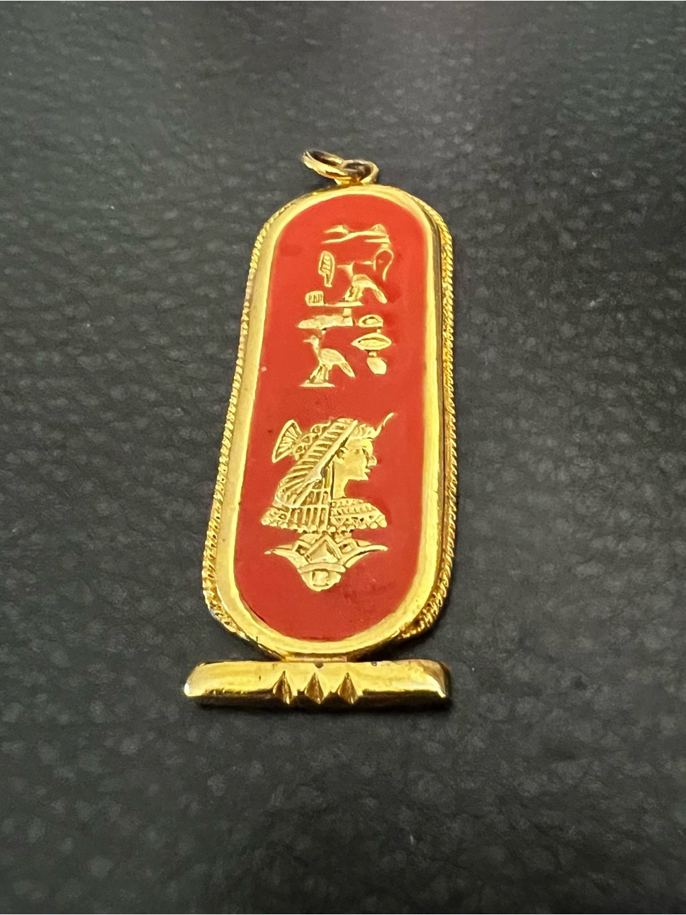 Gold Tone Red Egyptian Cartouche Pendant